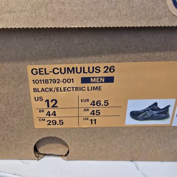 Asics Mens Gel-Cumulus 26 Running Shoes US 12 10118792-001 Black / Electric Lime - Picture 9 of 9